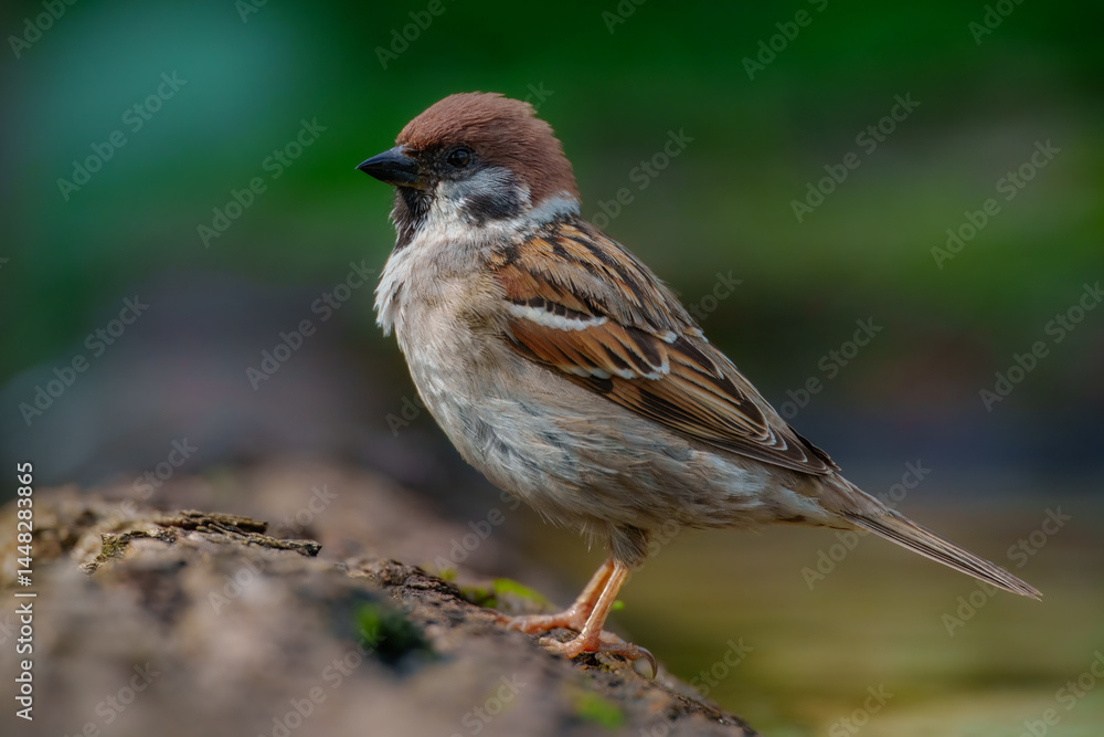 Eurasian tree sparrow (Passer montanus). The chestnut colored bird is one of the most common birds in Europe. Best 4K resolution, portrait. Eurasian tree sparrow (Passer montanus). The chestnut colored bird is one of the most common birds in Europe. Best 4K resolution, portrait.