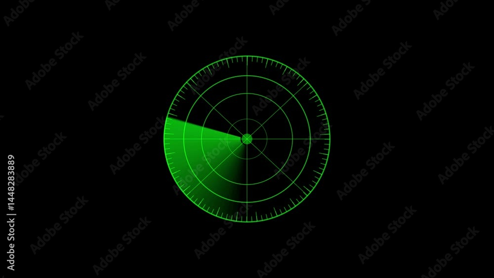 Radar screen animation on black background, Digital green radar with ...