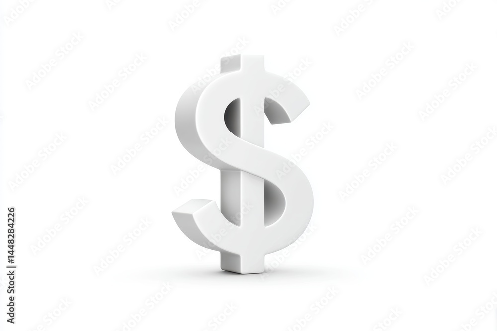 Hyper-realistic 3D dollar sign icon in minimalist design isolated on white background for financial concepts Hyper-realistic 3D dollar sign icon in minimalist design isolated on white background for financial concepts
