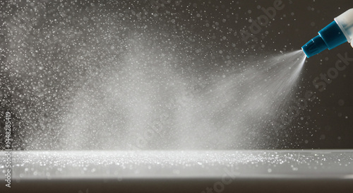 Spray bottle mist, clean and refreshing atmosphere, close-up, copy space