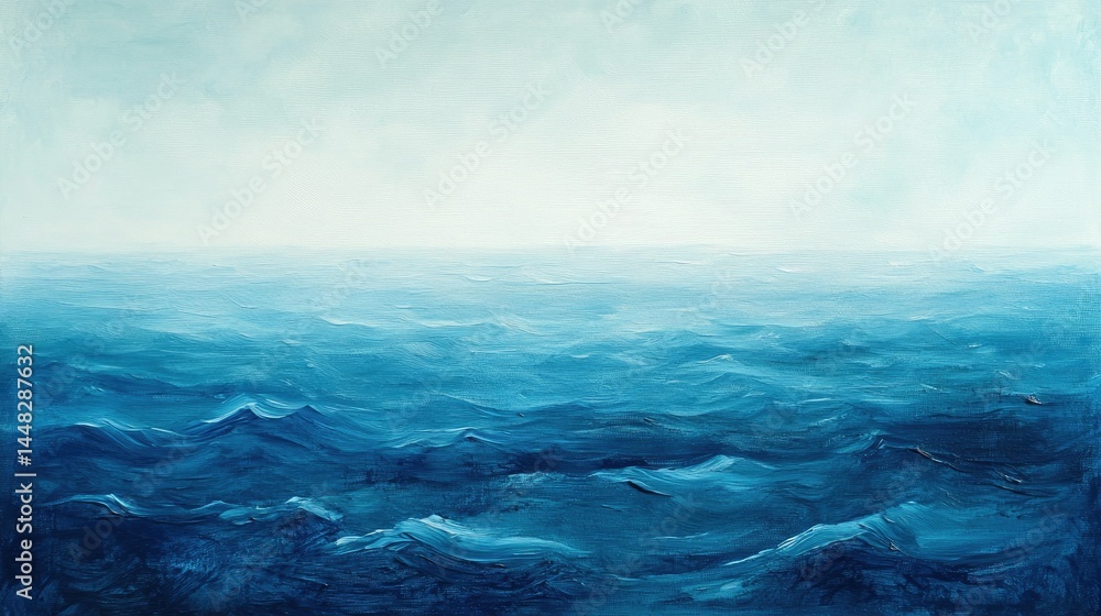 Fototapeta premium Subtle ocean gradient captured under soft morning light, blending calm aqua hues into deeper royal blues