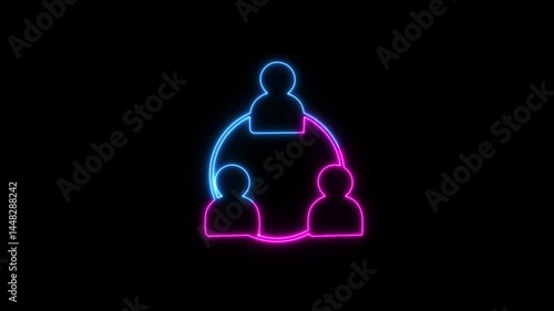 neon glowing collaboration icon, people group connection icons - teamwork share, connect icon