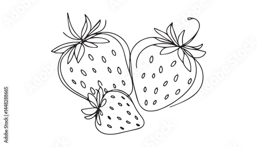 Continuous one single minimal line drawing strawberry
