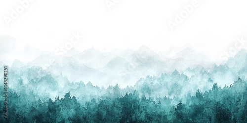 Misty Mountain Range Watercolor Painting