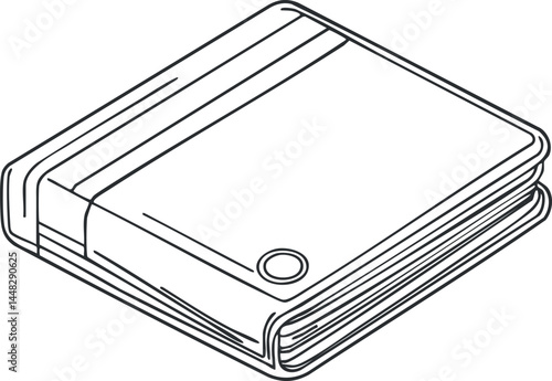 Black and white line drawing of a folded wallet for storing money and personal items