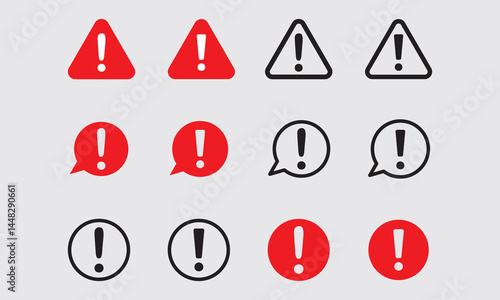 Set of Warning and Alert Symbols in Red and Black Design