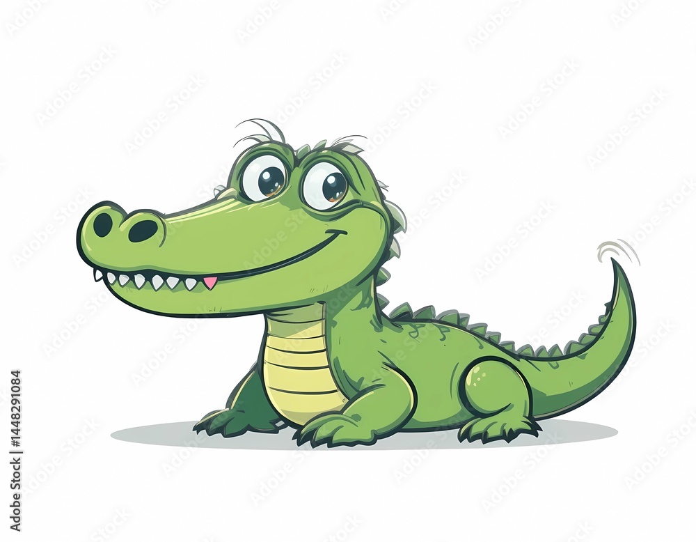 Fototapeta premium Flat design cartoon crocodile smiling with tiny teeth