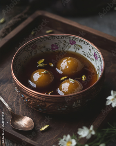 Delicious Indian Dessert Served in a Traditional Bowl With Aromatic Syrup