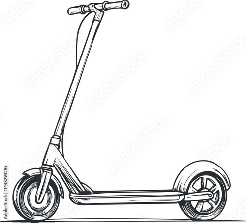Black and white sketch of an electric scooter for urban transportation and eco-friendly commuting