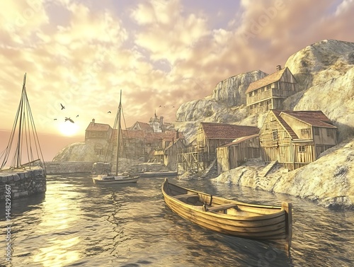 Wallpaper Mural reflections VR seaside village tour with golden sunlight conceptual Torontodigital.ca