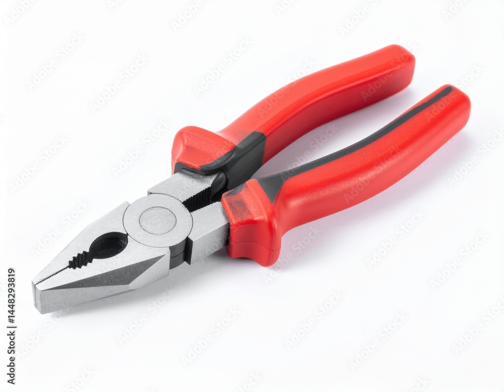 Red And Black Pliers On White Background Red And Black Pliers On White Background