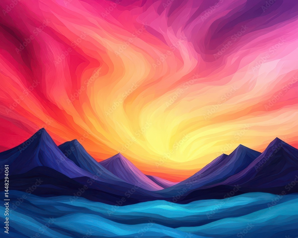 Vibrant sunrise painting the sky above a breathtaking lake, majestic clouds swirling in soft hues Vibrant sunrise painting the sky above a breathtaking lake, majestic clouds swirling in soft hues