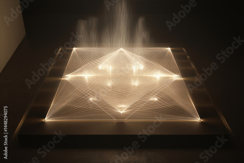 Layered Light Installation Reveals Intricate Patterns in a Darkened Space at Night