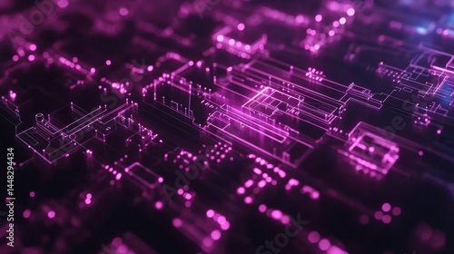 Abstract Digital Technology Background with Neon Pink Lines and Lights