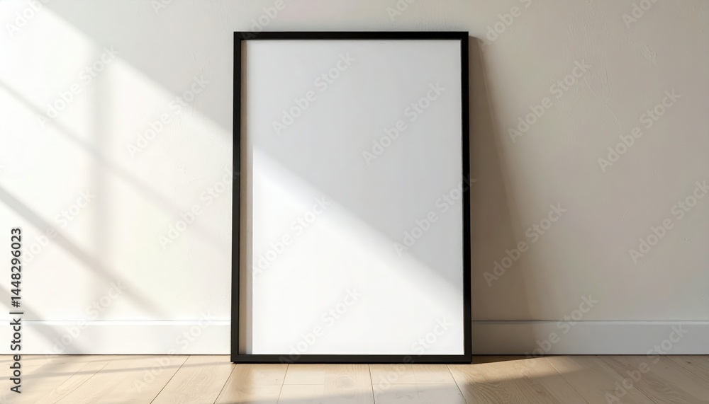 Empty Black Frame On White Wall With Sunlight Empty Black Frame On White Wall With Sunlight