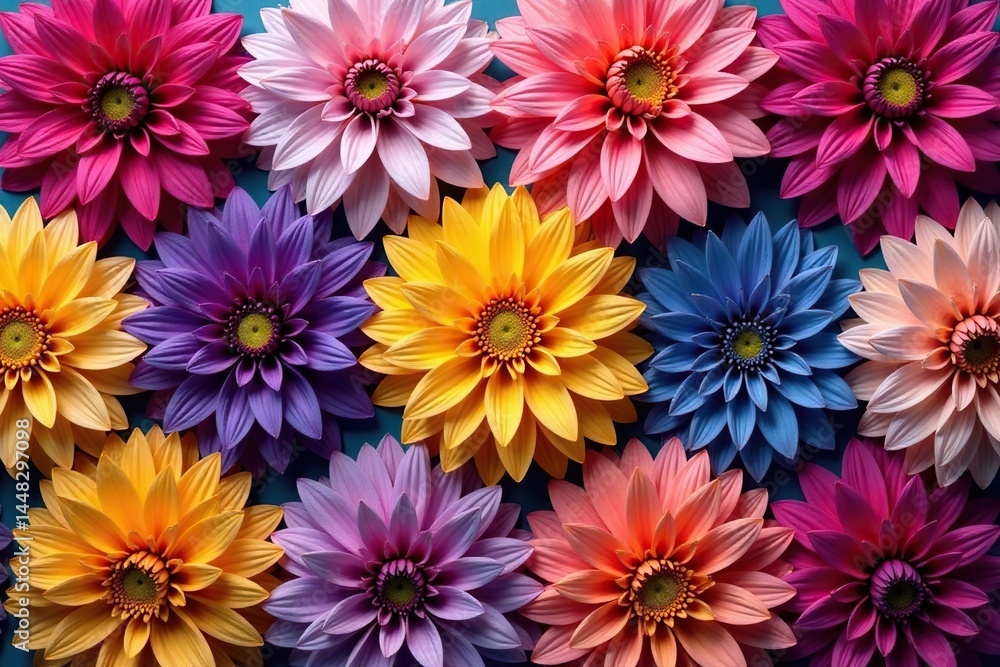 Intricate dahlia blooms, vibrant colors, repeating pattern , texture, graphic, yellow Intricate dahlia blooms, vibrant colors, repeating pattern , texture, graphic, yellow