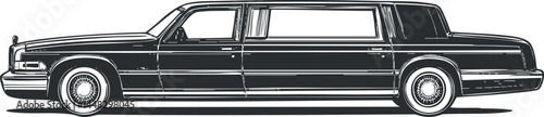 Side view of a black vintage stretch limousine car illustration symbolizing luxury and formal transportation