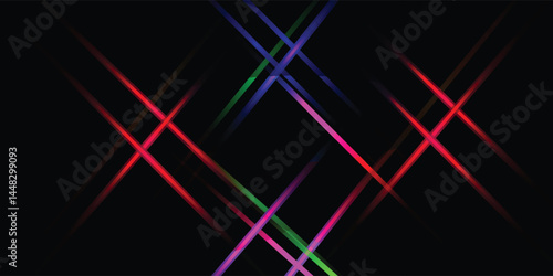 Neon light laser lines vector set isolated on black. Colorful abstract electric rays and fluorescent LED lights.