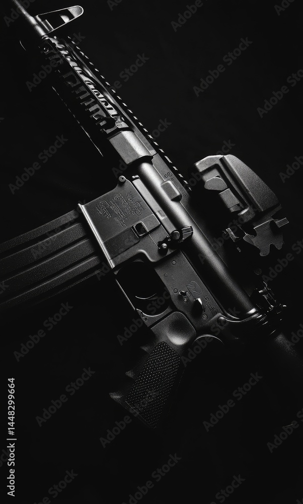 Naklejka premium High-angle grayscale assault rifle