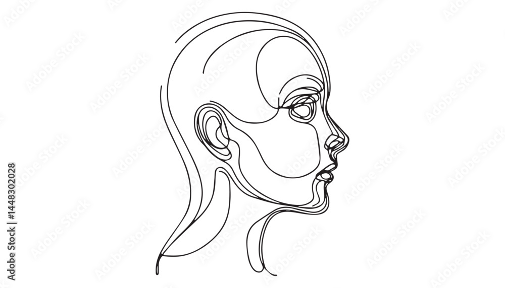 Continuous one single minimal line drawing head Continuous one single minimal line drawing head