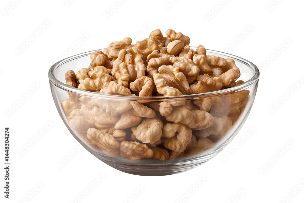 Walnuts in a glass bowl, isolated on a transparent background Walnuts in a glass bowl, isolated on a transparent background