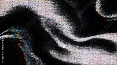 Chromatic VHC grain texture with abstract holographic light waves on a black futuristic digital background