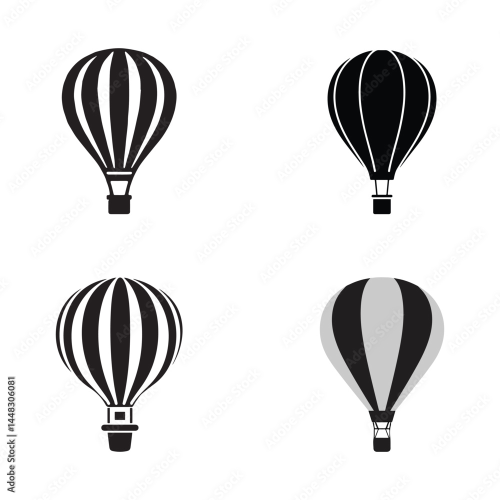 Fototapeta premium Four Black and White Hot Air Balloon Silhouettes