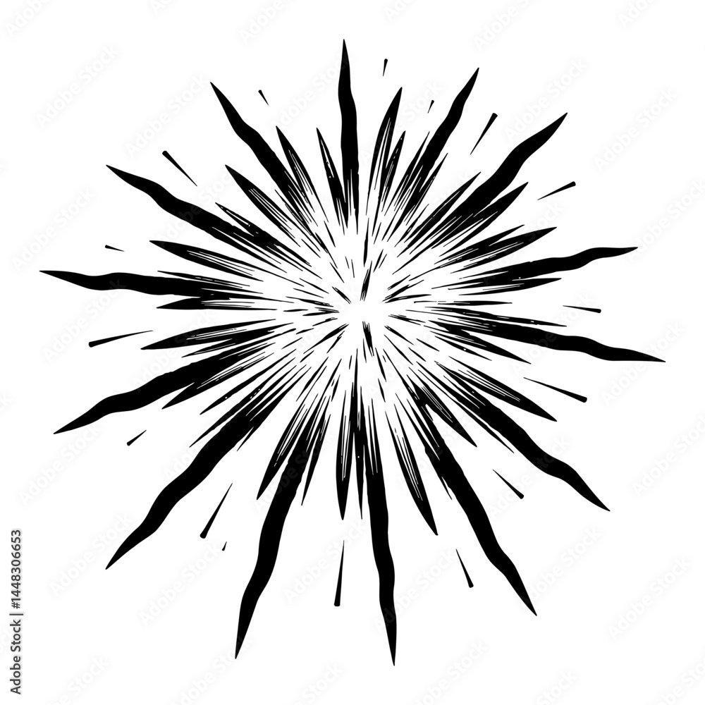 Firework Explosion Burst Black and White Outline Line Art Drawing Abstract Shape Engraved Illustration Style Firework Explosion Burst Black and White Outline Line Art Drawing Abstract Shape Engraved Illustration Style