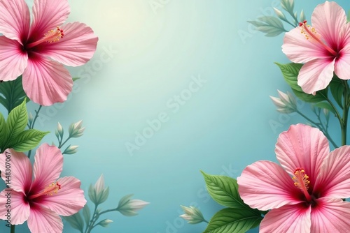 Delicate hibiscus flowers, repeating motif, soft pastel tones , art, pastel