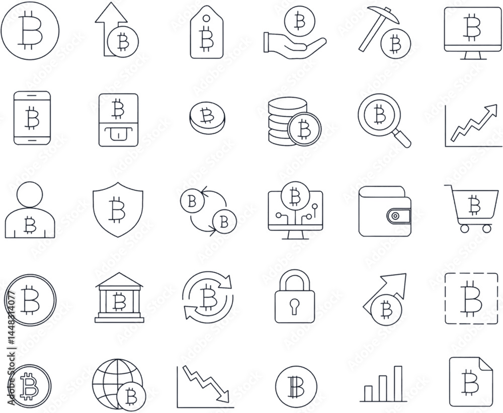 30 set of bitcoins transparent background. vector illustration cryptocurrency bitcoin business and finance style line outline icons 30 set of bitcoins transparent background. vector illustration cryptocurrency bitcoin business and finance style line outline icons