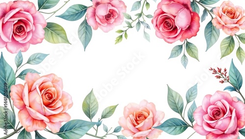 Delicate watercolor roses & leaves, repeating seamlessly , texture, vintage, floral