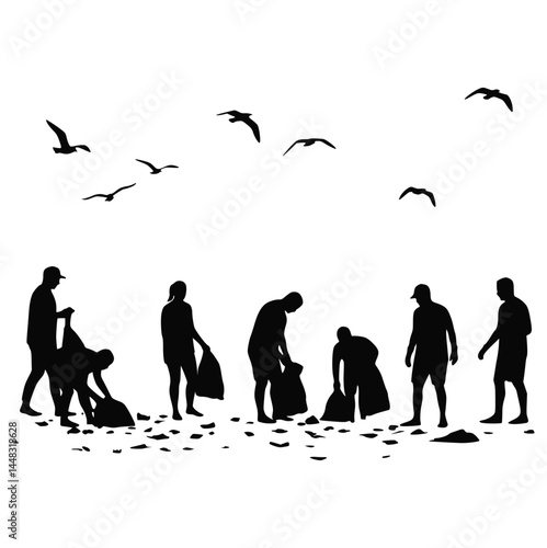 People Cleaning Beach for World Oceans Day Awareness