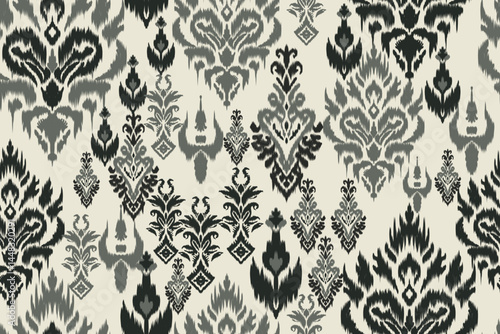 Seamless ethnic ikat pattern in tribal, folk embroidery, and Mexican style Aztec geometry for Graphic Arts, Carpet Design, Wallpaper, Wrapping, and Clothing.