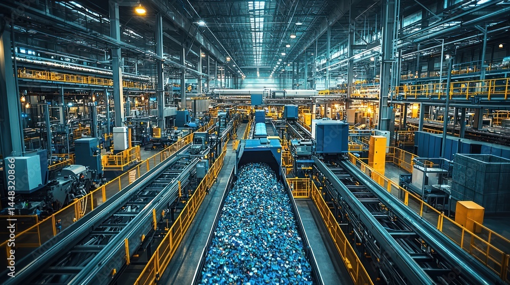 Fototapeta premium Industrial Factory Interior with Glimpse into Manufacturing Processes