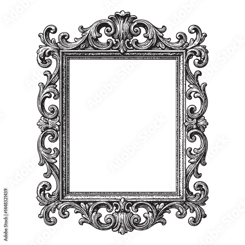 baroque picture frame woodcut engraving vector illustration