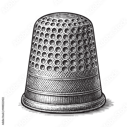 sewing thimble woodcut engraving vector illustration