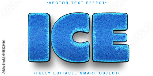 Cartoon White Blue Ice Vector Fully Editable Smart Object Text Effect