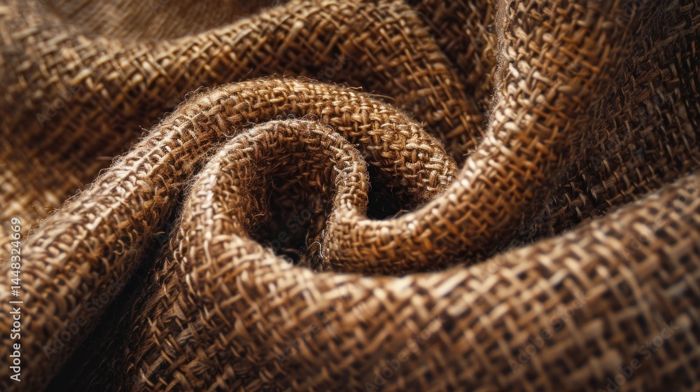 Fototapeta premium Brown burlap fabric texture swirl close up