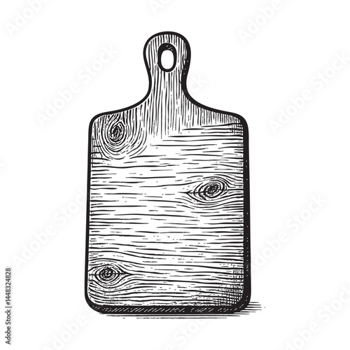 wooden cutting board woodcut engraving vector illustration