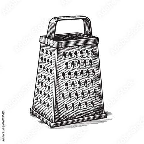 metal grater woodcut engraving vector illustration