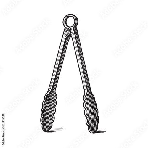 kitchen tongs woodcut engraving vector illustration