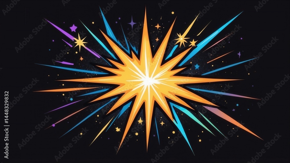 Fototapeta premium Abstract Vibrant Starburst Explosion: Dynamic and Colorful Visuals with Special Effects in Modern Graphic Design
