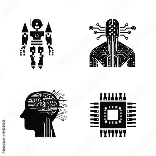 Ai robot human brain chip technology artificial intelligence future innovation vector design graphic 100