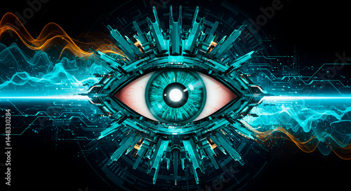 AI Awakening - Futuristic Cybernetic Eye with Digital Technology Concept