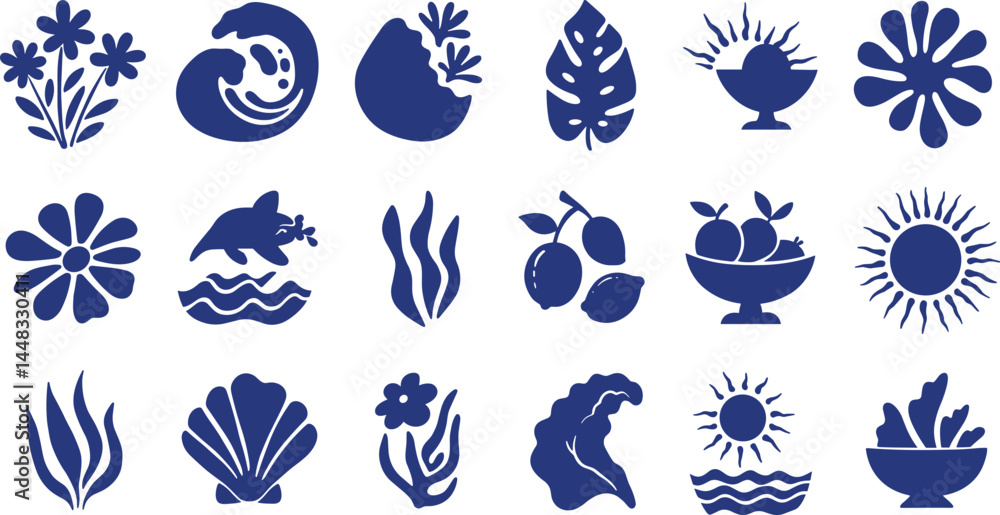 Vector set of illustrations in simple naive hand drawn and linocut style - natural prints, posters or logo design templates Vector set of illustrations in simple naive hand drawn and linocut style - natural prints, posters or logo design templates