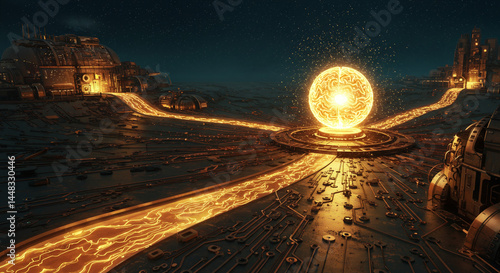 Steampunk Metropolis Powered by Artificial Intelligence Core
