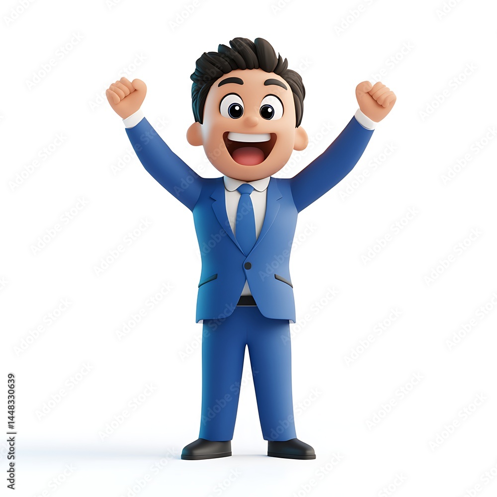 Business Success: A victorious figure in a sharp suit radiates excitement, arms raised in jubilant celebration, symbolizing accomplishment and triumph. Business Success: A victorious figure in a sharp suit radiates excitement, arms raised in jubilant celebration, symbolizing accomplishment and triumph.
