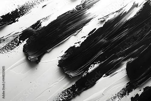 Black  White Abstract Paint Strokes.