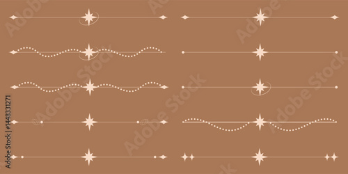 Y2k divider with sparkles, set of borders and retro decorations, dividers, line drawings. Vector illustrations.