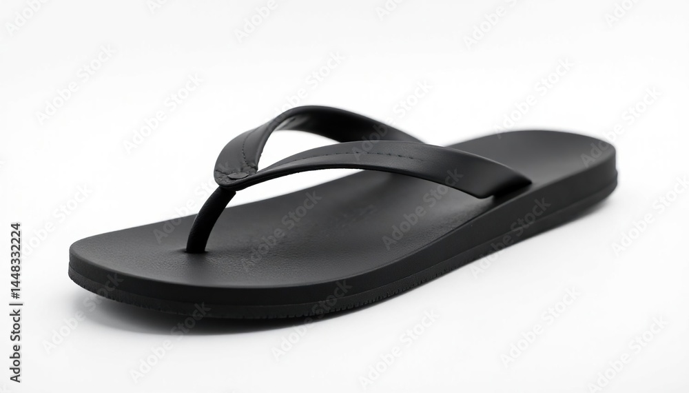 Single black flip-flop on white background, clean studio shot , sandal, texture, minimal Single black flip-flop on white background, clean studio shot , sandal, texture, minimal